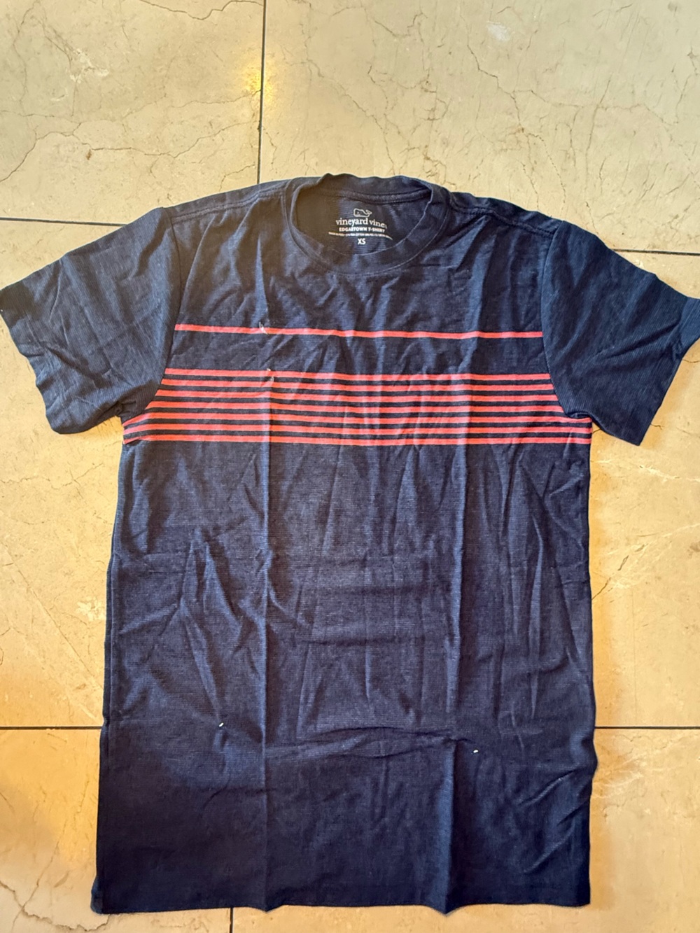 Vineyard Vines Navy Short-Sleeve Tee with Red Stripes